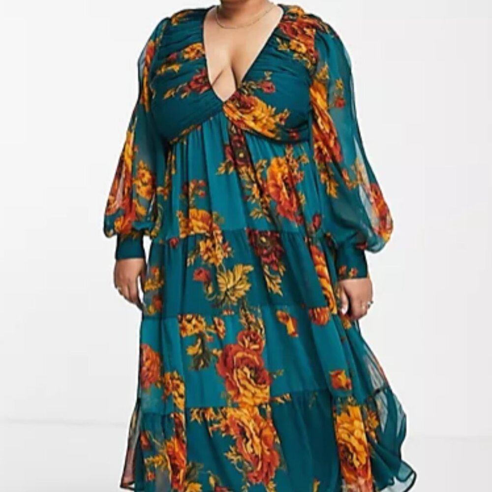 ASOS DESIGN Curve pleated bodice midi dress